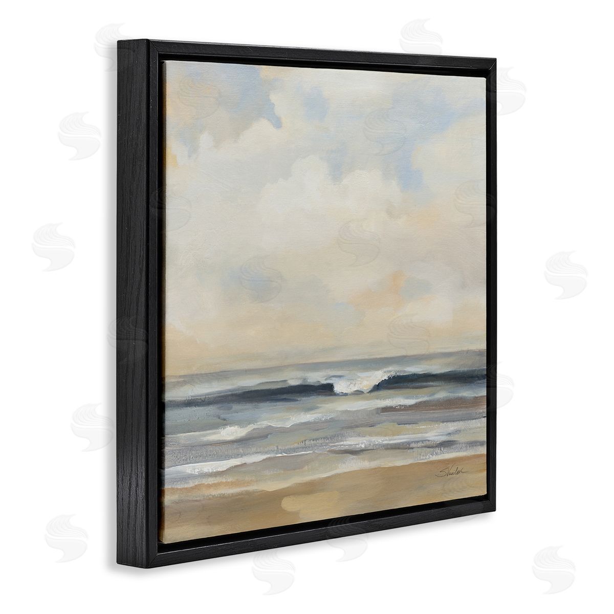 Silvia Vassileva Misty Haze Shoreline Black Floating Frame Canvas Wall Art Print