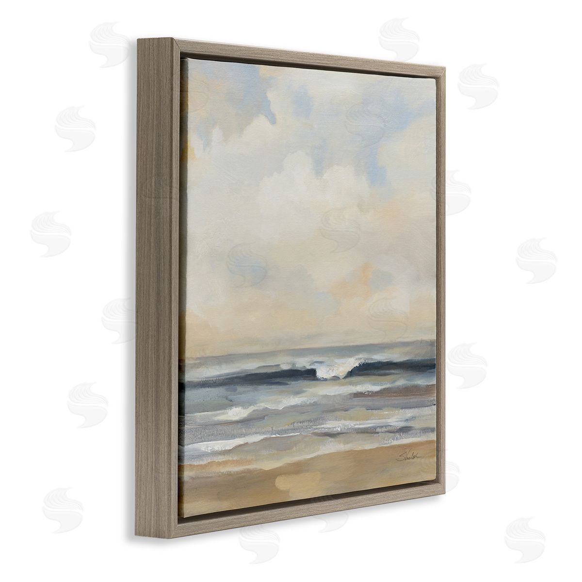 Silvia Vassileva Misty Haze Shoreline Brown Floating Frame Canvas Wall Art Print