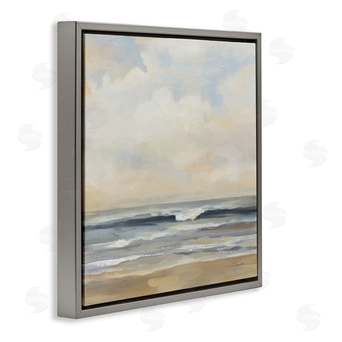 Silvia Vassileva Misty Haze Shoreline Gray Floating Frame Canvas Wall Art Print