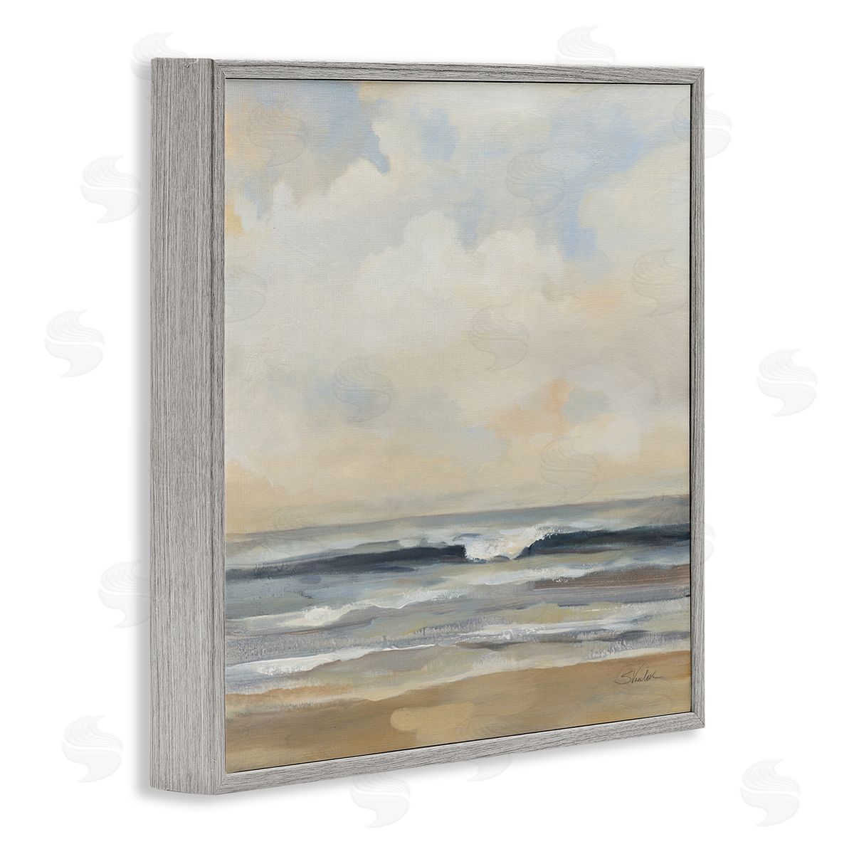 Silvia Vassileva Misty Haze Shoreline Gray Framed Giclee Wall Art Print