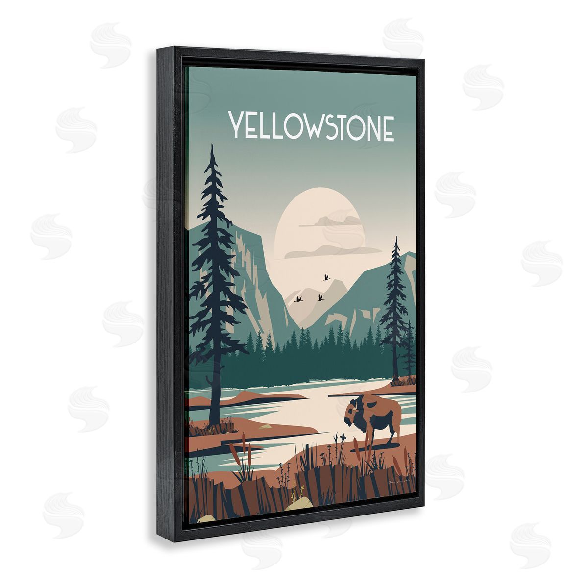Omar Escalante Yellowstone Landmark View Black Floating Frame Canvas Wall Art Print