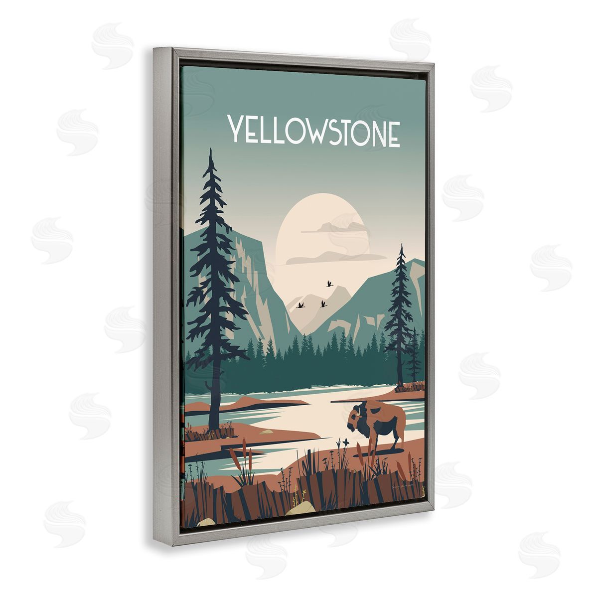 Omar Escalante Yellowstone Landmark View Gray Floating Frame Canvas Wall Art Print