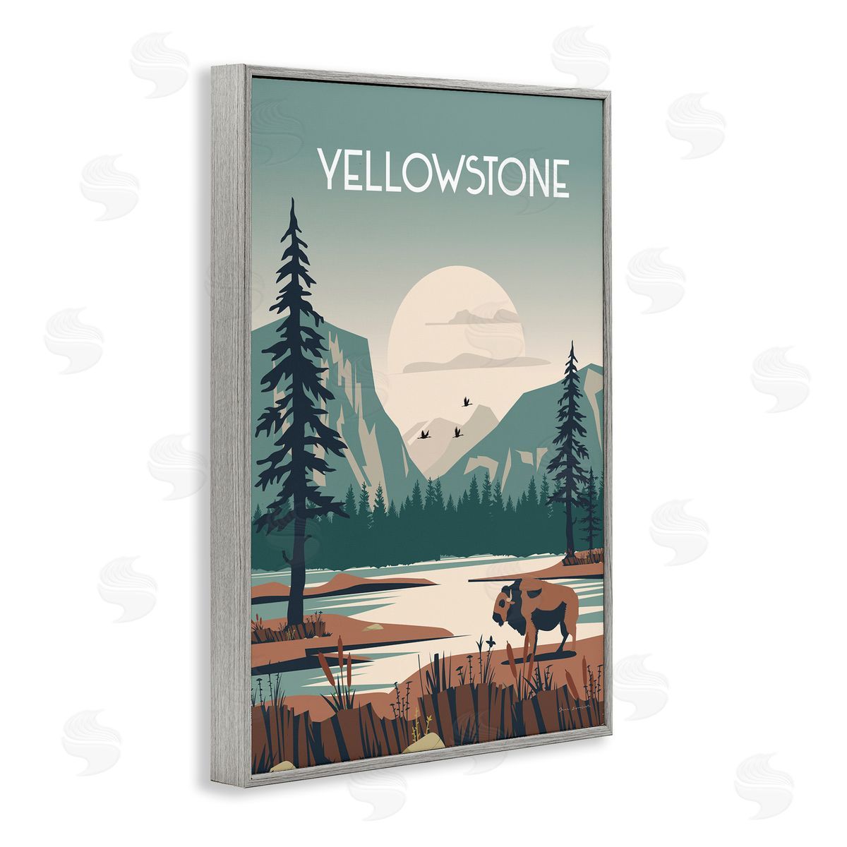 Omar Escalante Yellowstone Landmark View Gray Framed Giclee Wall Art Print