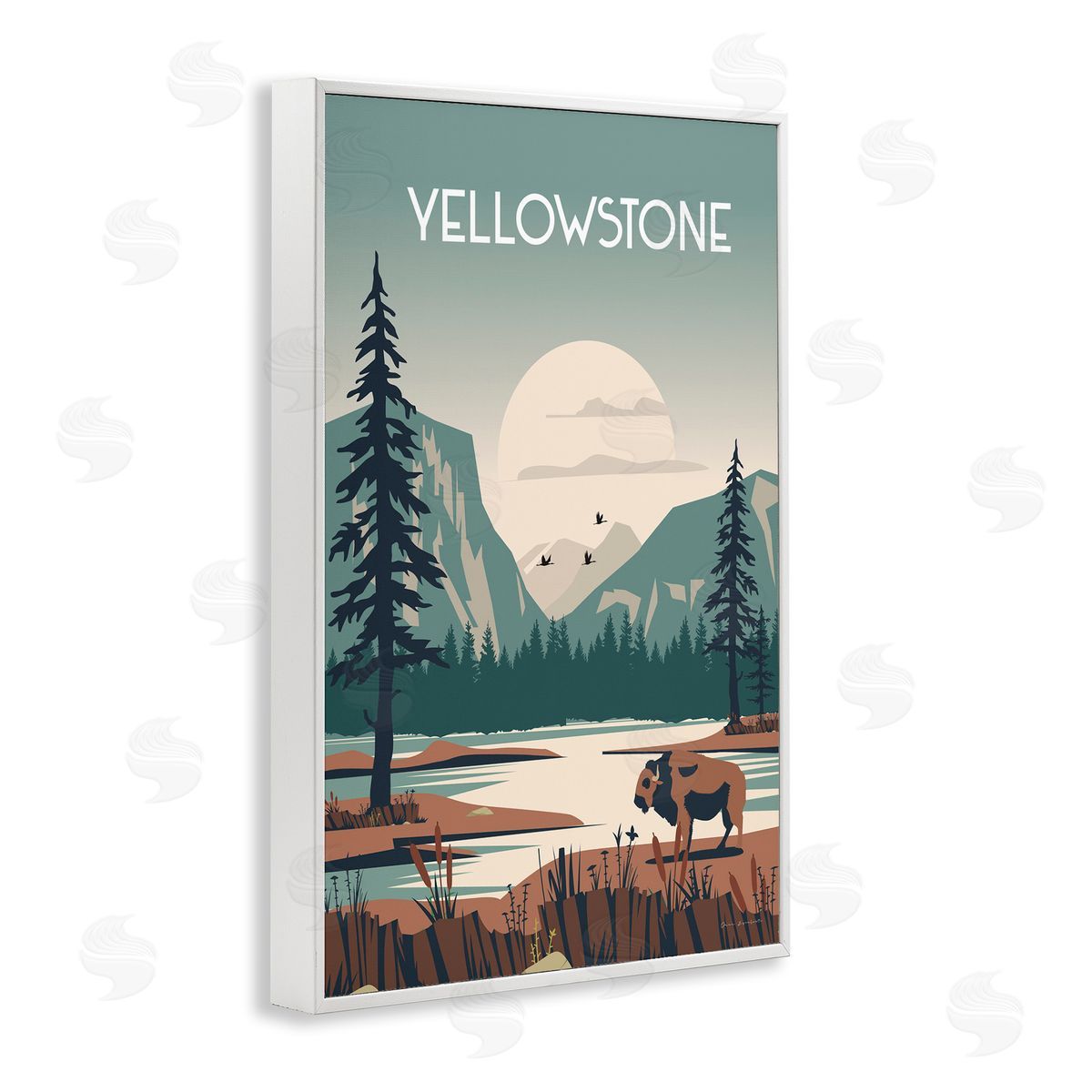 Omar Escalante Yellowstone Landmark View White Framed Giclee Wall Art Print