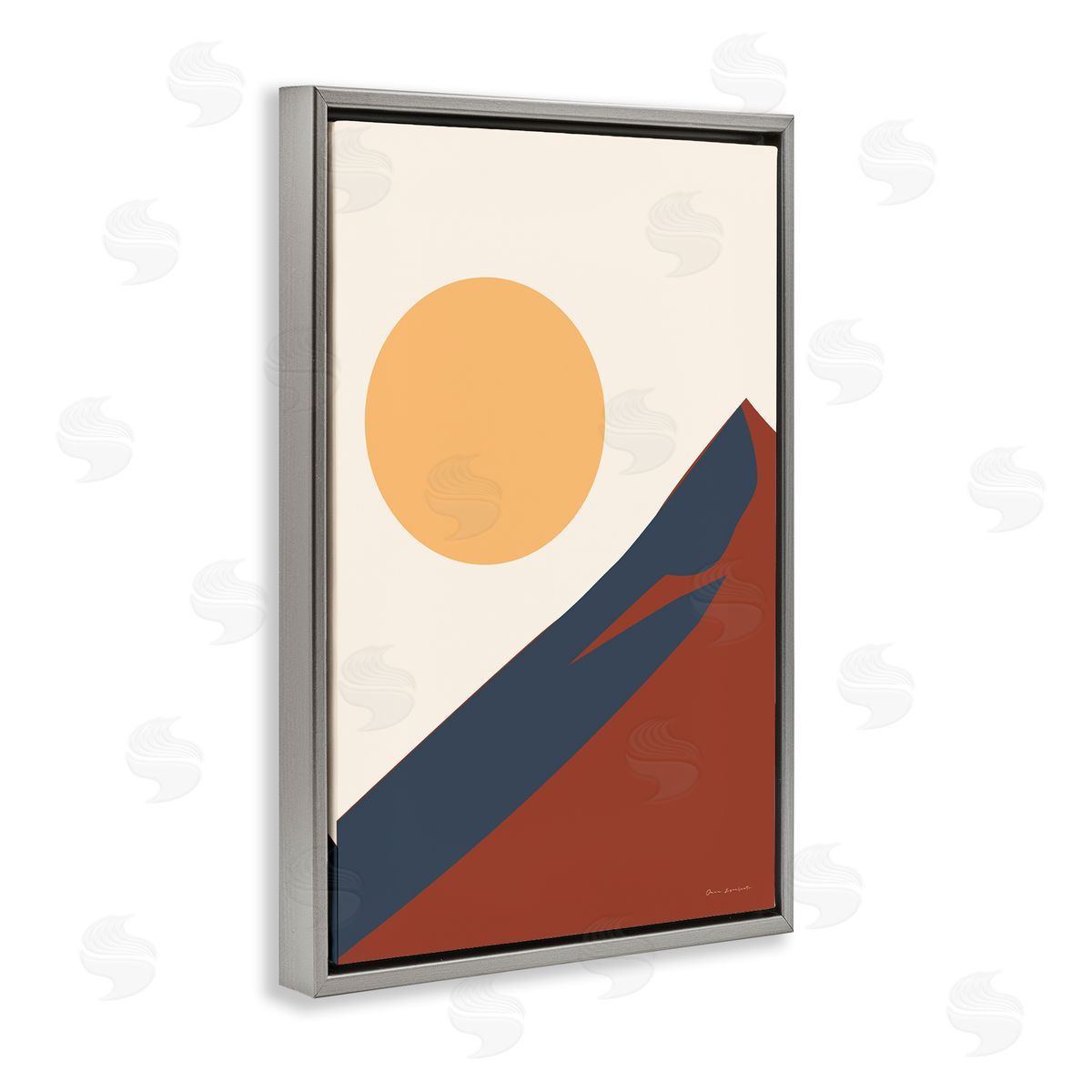 Omar Escalante Boho Mountain Peak & Sun Gray Floating Frame Canvas Wall Art Print