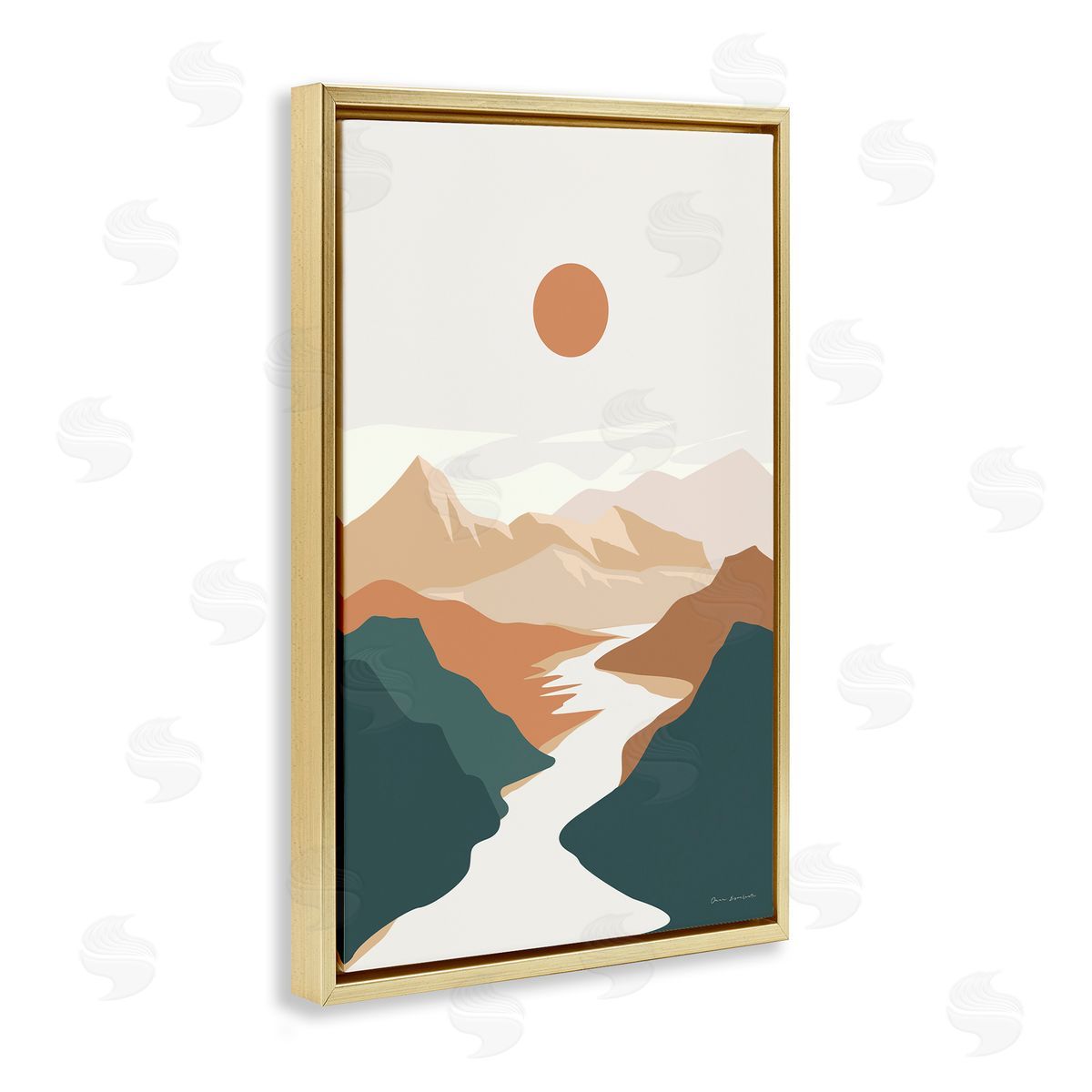 Omar Escalante Boho Mountain Valley Gold Floating Frame Canvas Wall Art Print