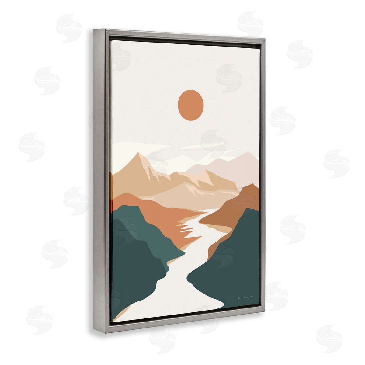 Omar Escalante Boho Mountain Valley Gray Floating Frame Canvas Wall Art Print