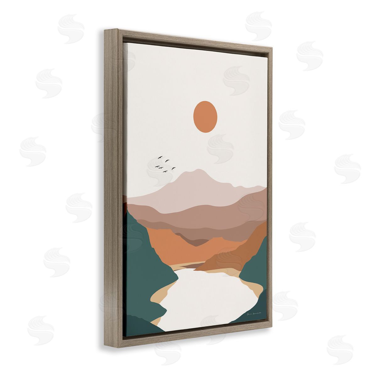 Omar Escalante Mountain Valley Lake Brown Floating Frame Canvas Wall Art Print