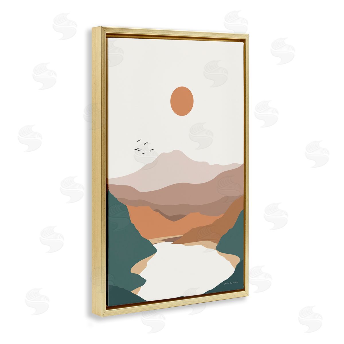 Omar Escalante Mountain Valley Lake Gold Floating Frame Canvas Wall Art Print