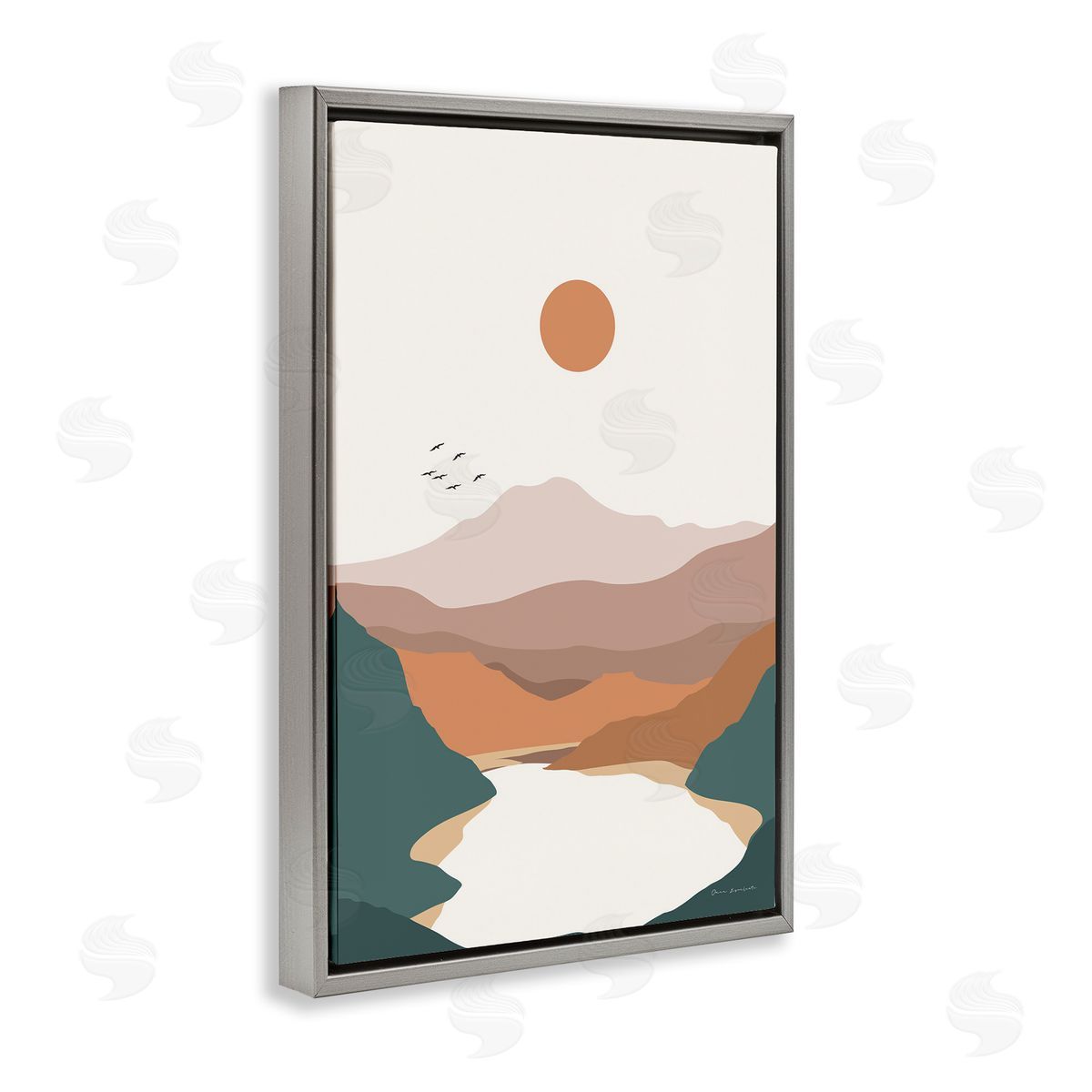 Omar Escalante Mountain Valley Lake Gray Floating Frame Canvas Wall Art Print