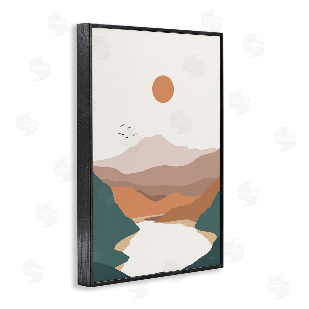 Omar Escalante Mountain Valley Lake Black Framed Giclee Wall Art Print