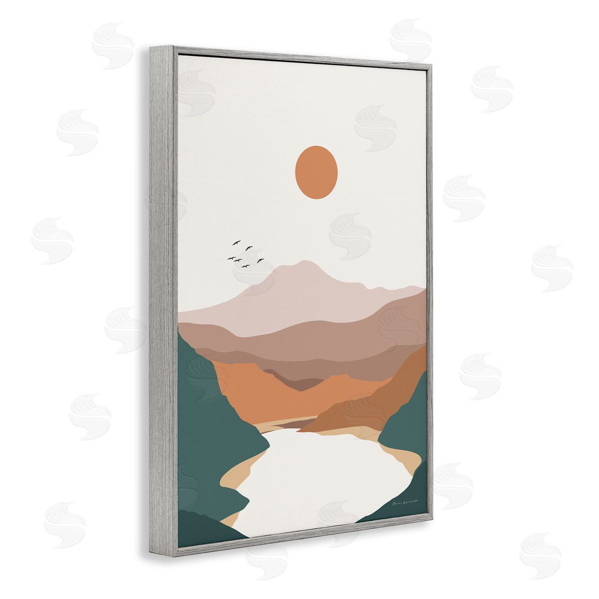 Omar Escalante Mountain Valley Lake Gray Framed Giclee Wall Art Print