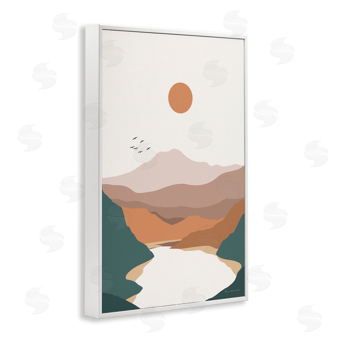 Omar Escalante Mountain Valley Lake White Framed Giclee Wall Art Print