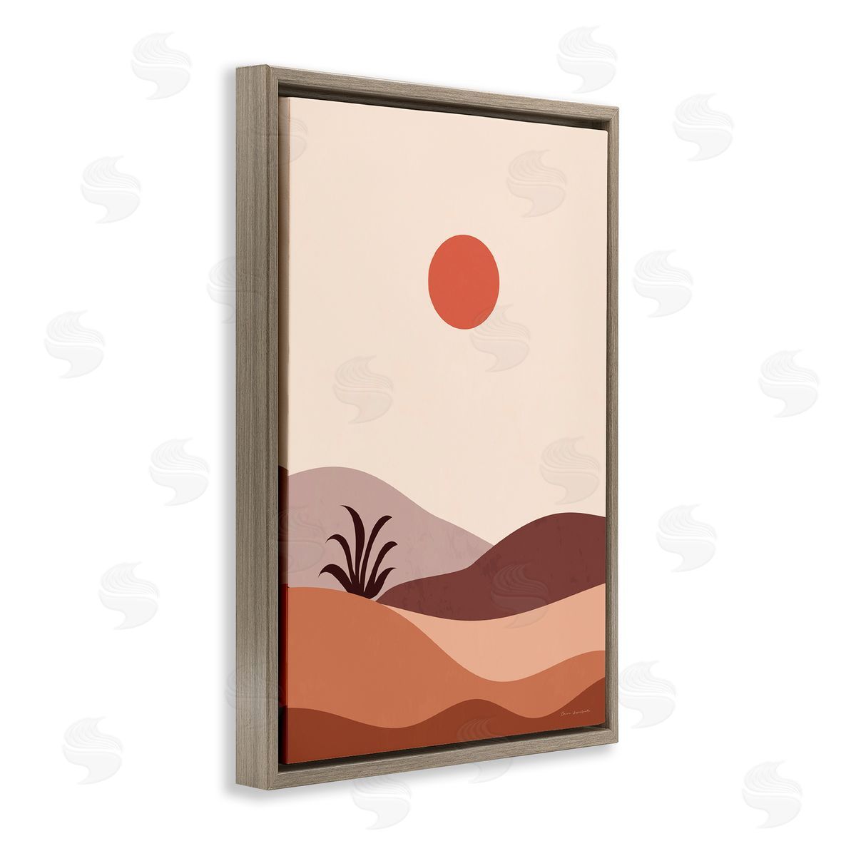 Omar Escalante Boho Desert with Plant Brown Floating Frame Canvas Wall Art Print