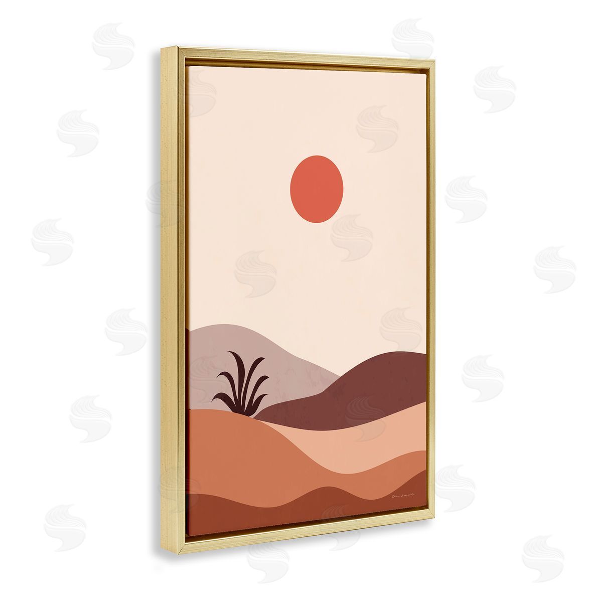 Omar Escalante Boho Desert with Plant Gold Floating Frame Canvas Wall Art Print