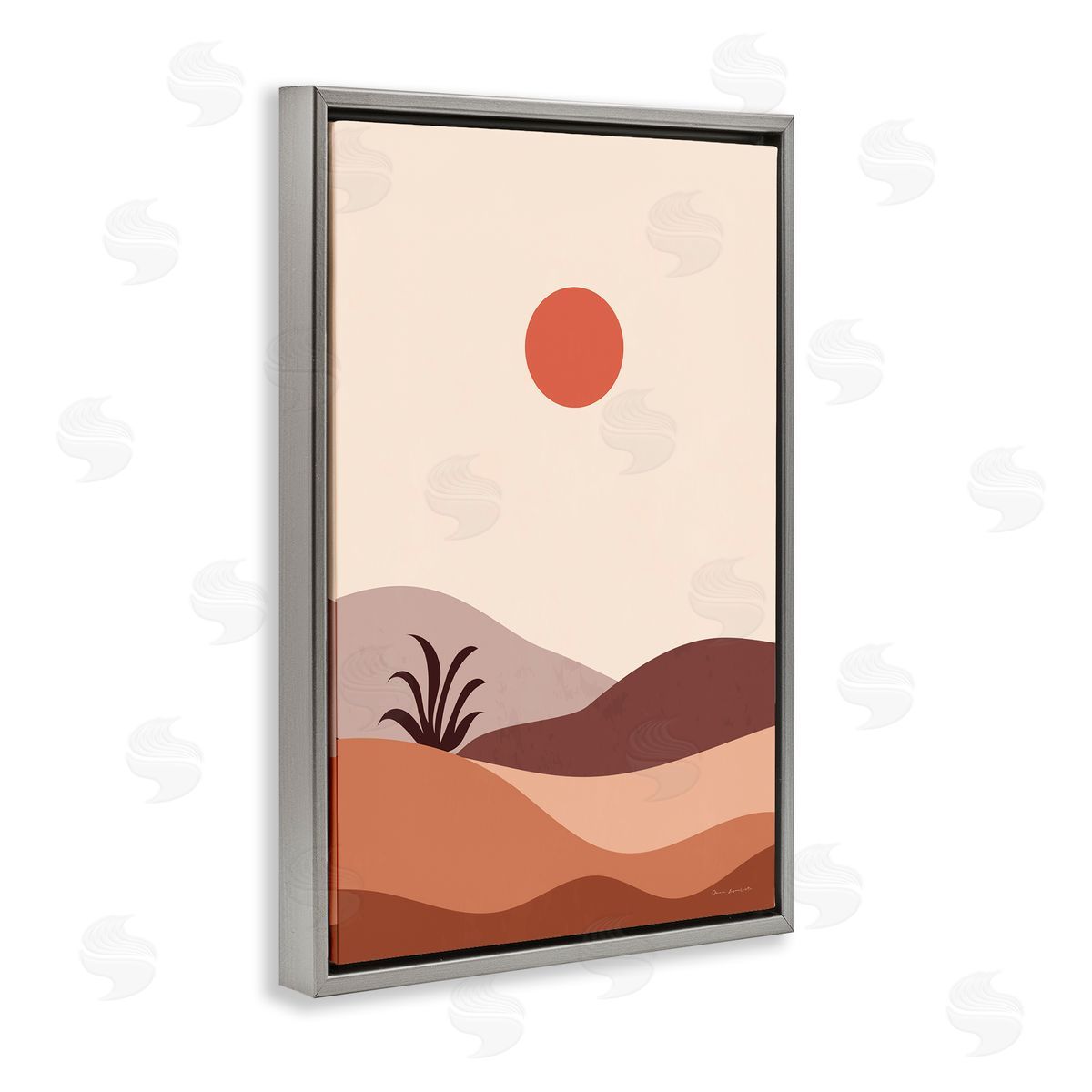 Omar Escalante Boho Desert with Plant Gray Floating Frame Canvas Wall Art Print