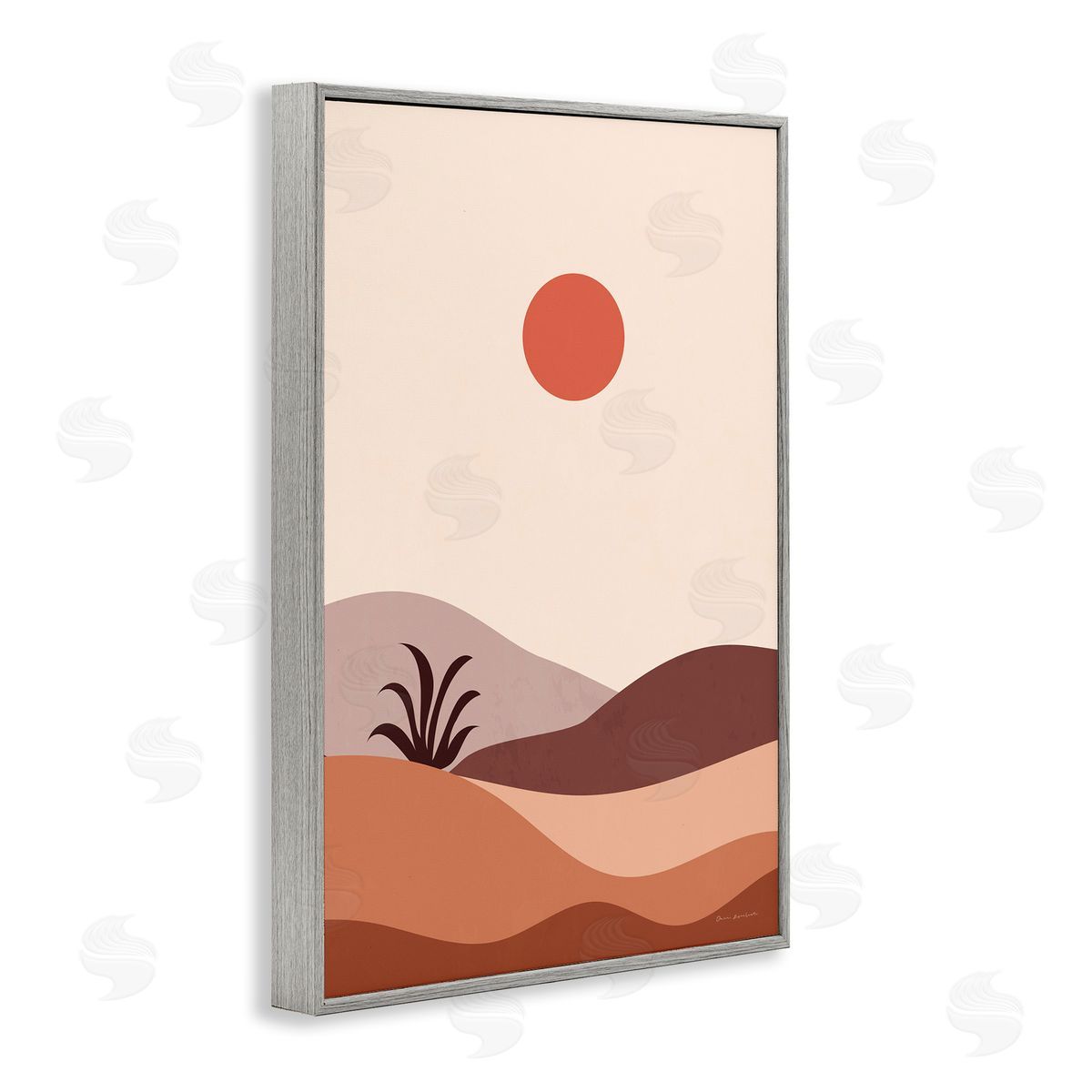 Omar Escalante Boho Desert with Plant Gray Framed Giclee Wall Art Print