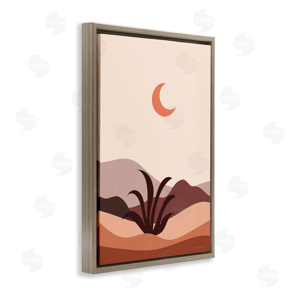 Omar Escalante Moon Over Desert Scene Brown Floating Frame Canvas Wall Art Print