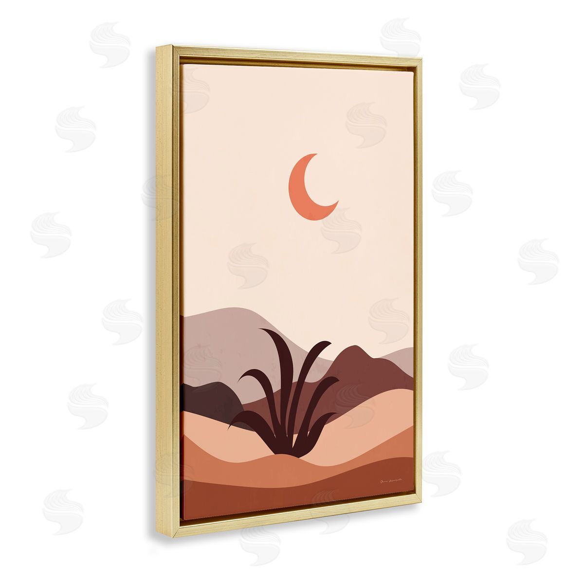 Omar Escalante Moon Over Desert Scene Gold Floating Frame Canvas Wall Art Print