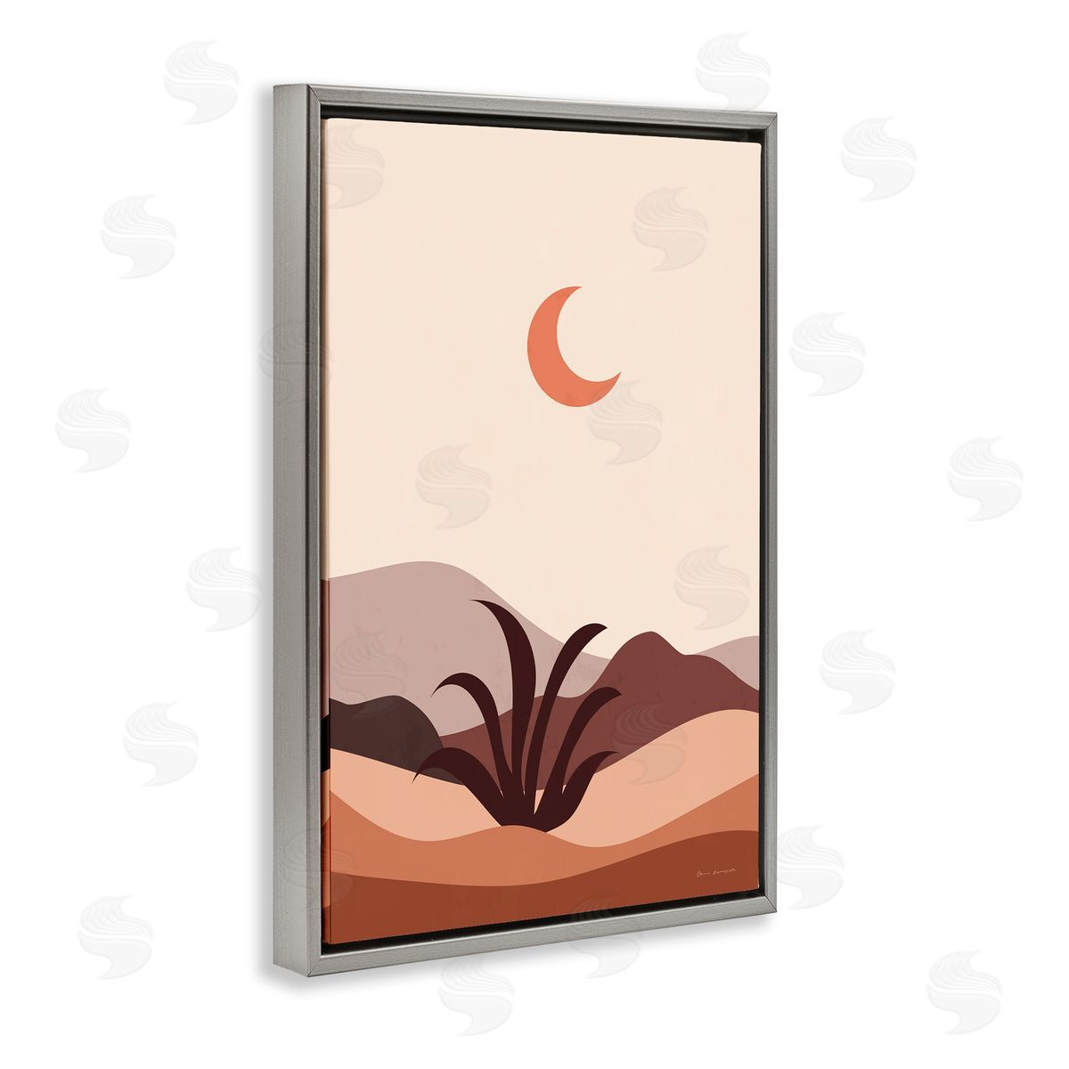Omar Escalante Moon Over Desert Scene Gray Floating Frame Canvas Wall Art Print