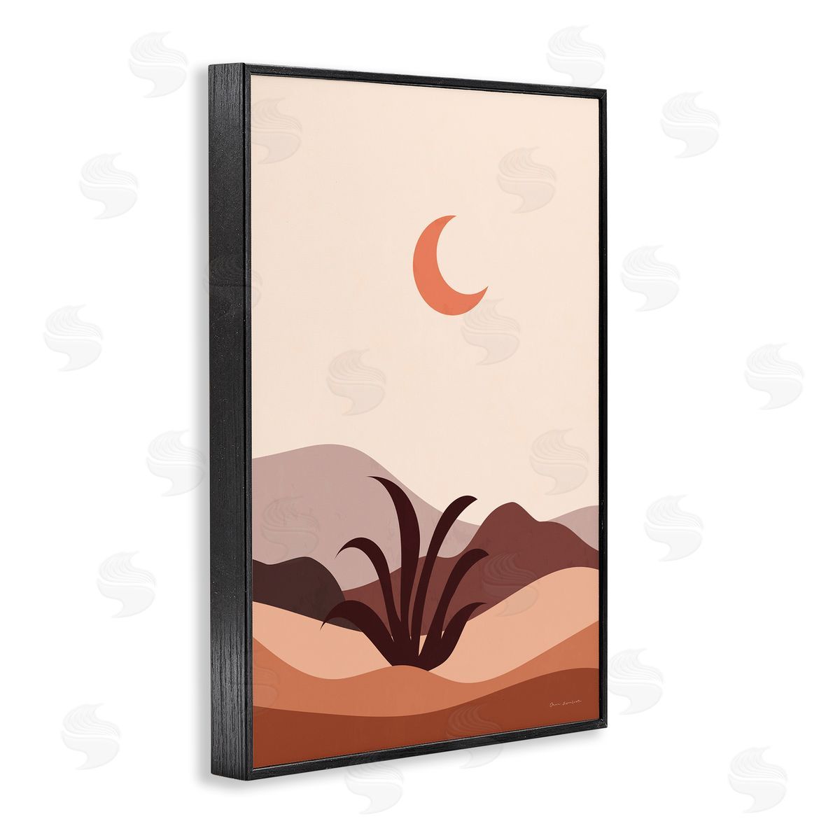 Omar Escalante Moon Over Desert Scene Black Framed Giclee Wall Art Print