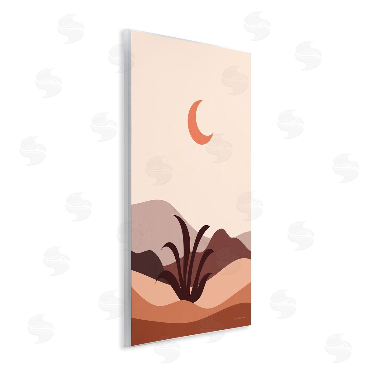 Omar Escalante Moon Over Desert Scene Wooden Wall Plaque Art Print