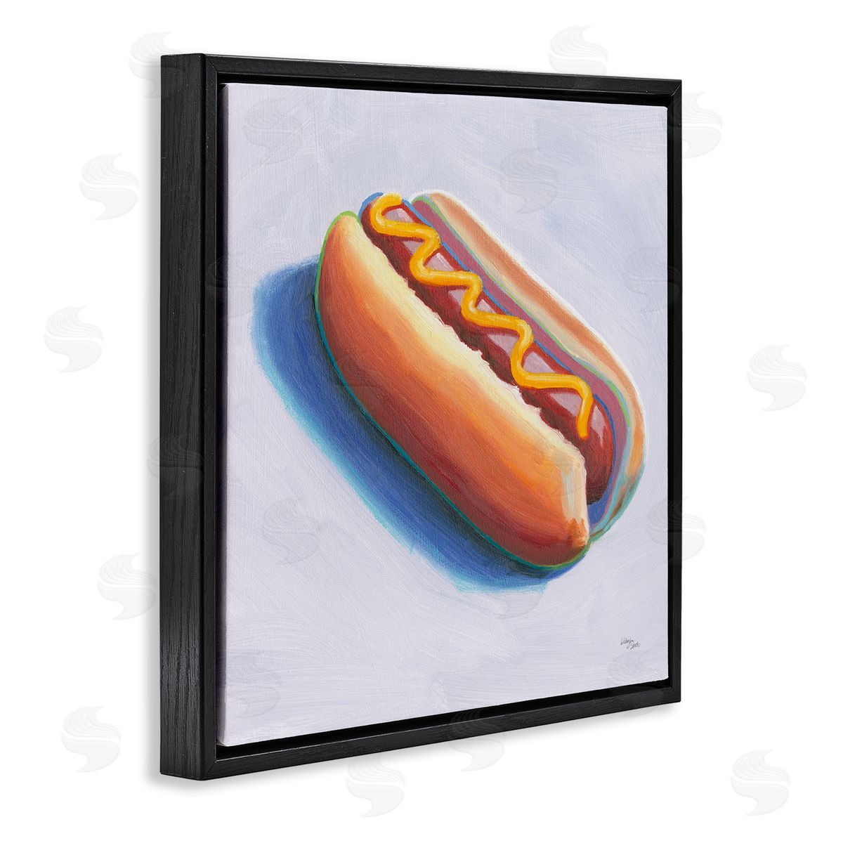 Wellington Studio Hot Dog with Mustard Black Floating Frame Canvas Wall Art Print