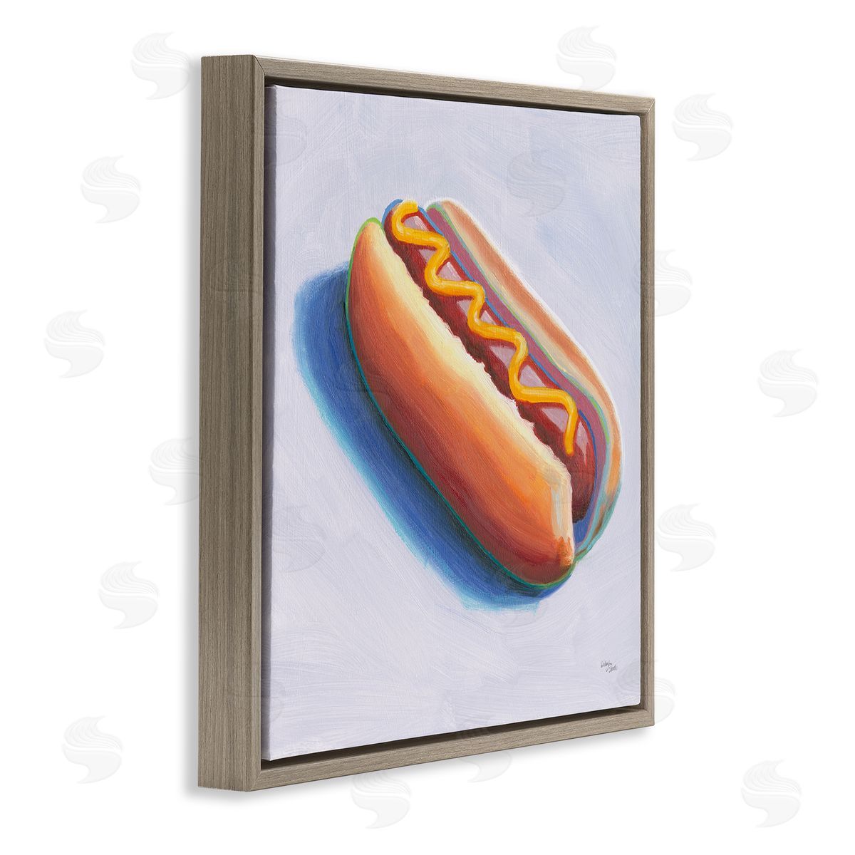 Wellington Studio Hot Dog with Mustard Brown Floating Frame Canvas Wall Art Print