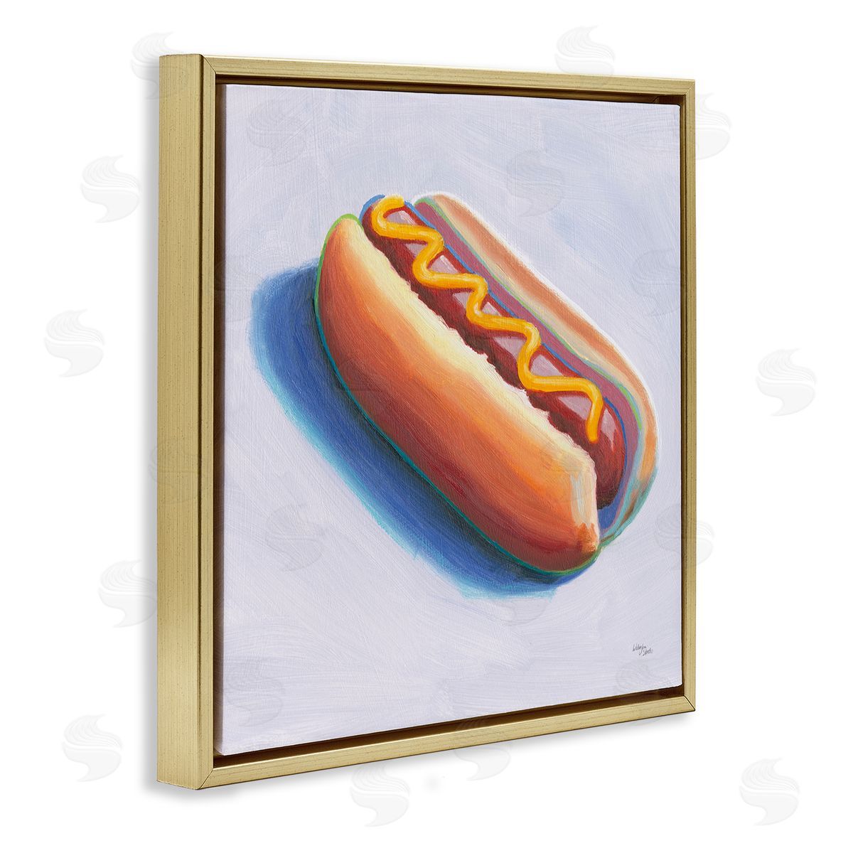 Wellington Studio Hot Dog with Mustard Gold Floating Frame Canvas Wall Art Print