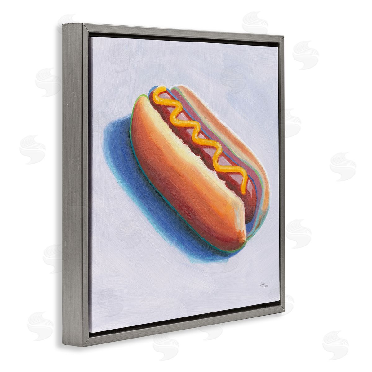 Wellington Studio Hot Dog with Mustard Gray Floating Frame Canvas Wall Art Print