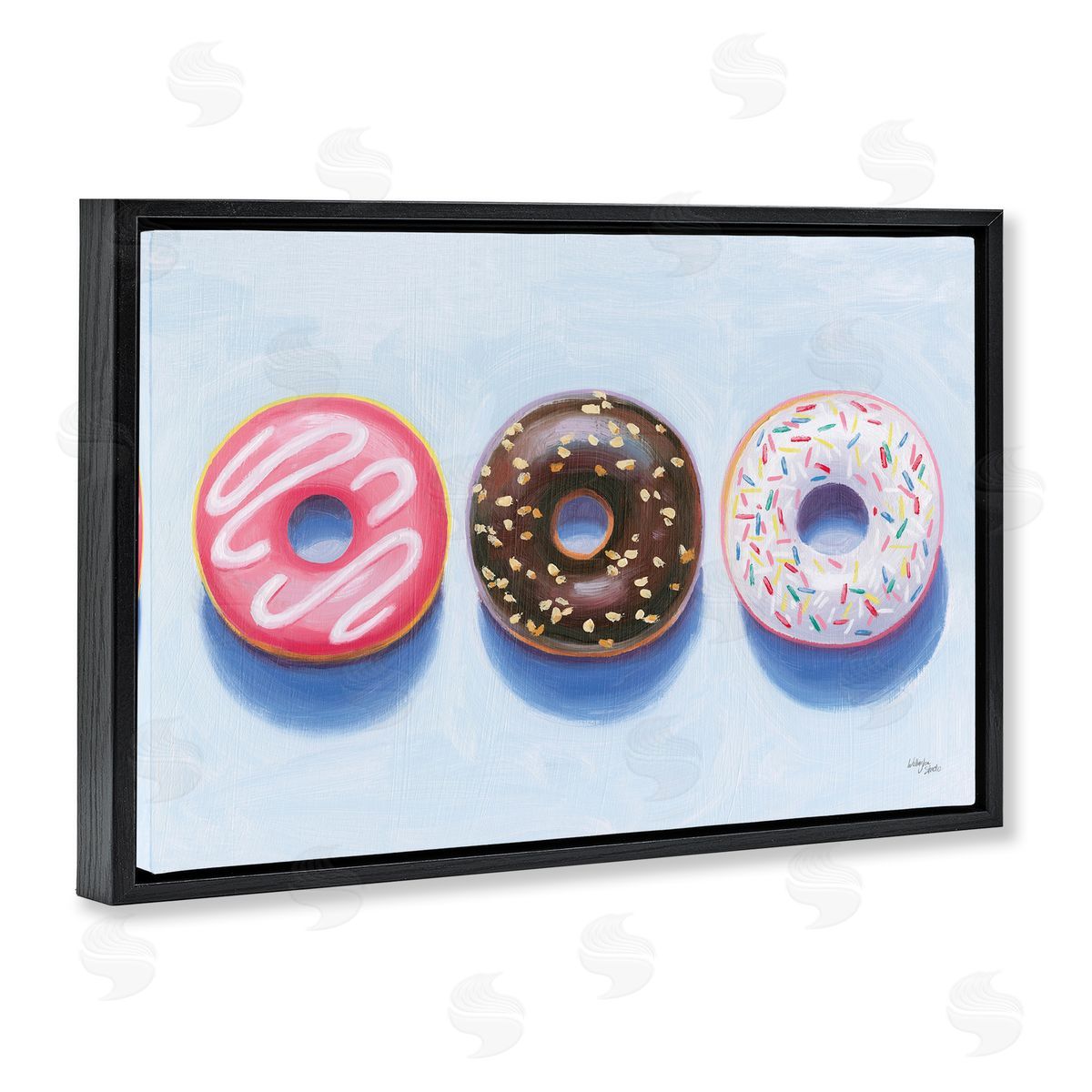 Wellington Studio Three Doughnuts Trio Black Floating Frame Canvas Wall Art Print