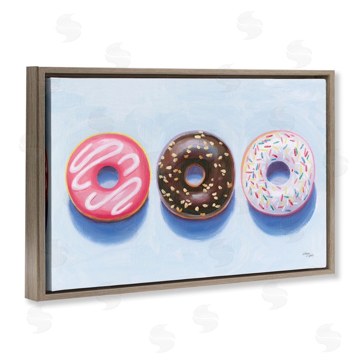 Wellington Studio Three Doughnuts Trio Brown Floating Frame Canvas Wall Art Print