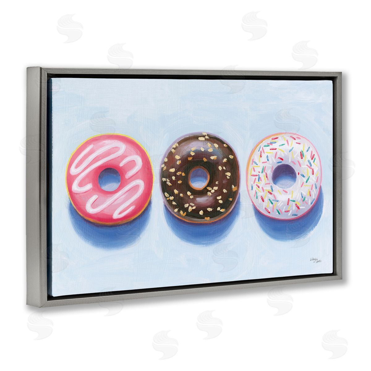 Wellington Studio Three Doughnuts Trio Gray Floating Frame Canvas Wall Art Print