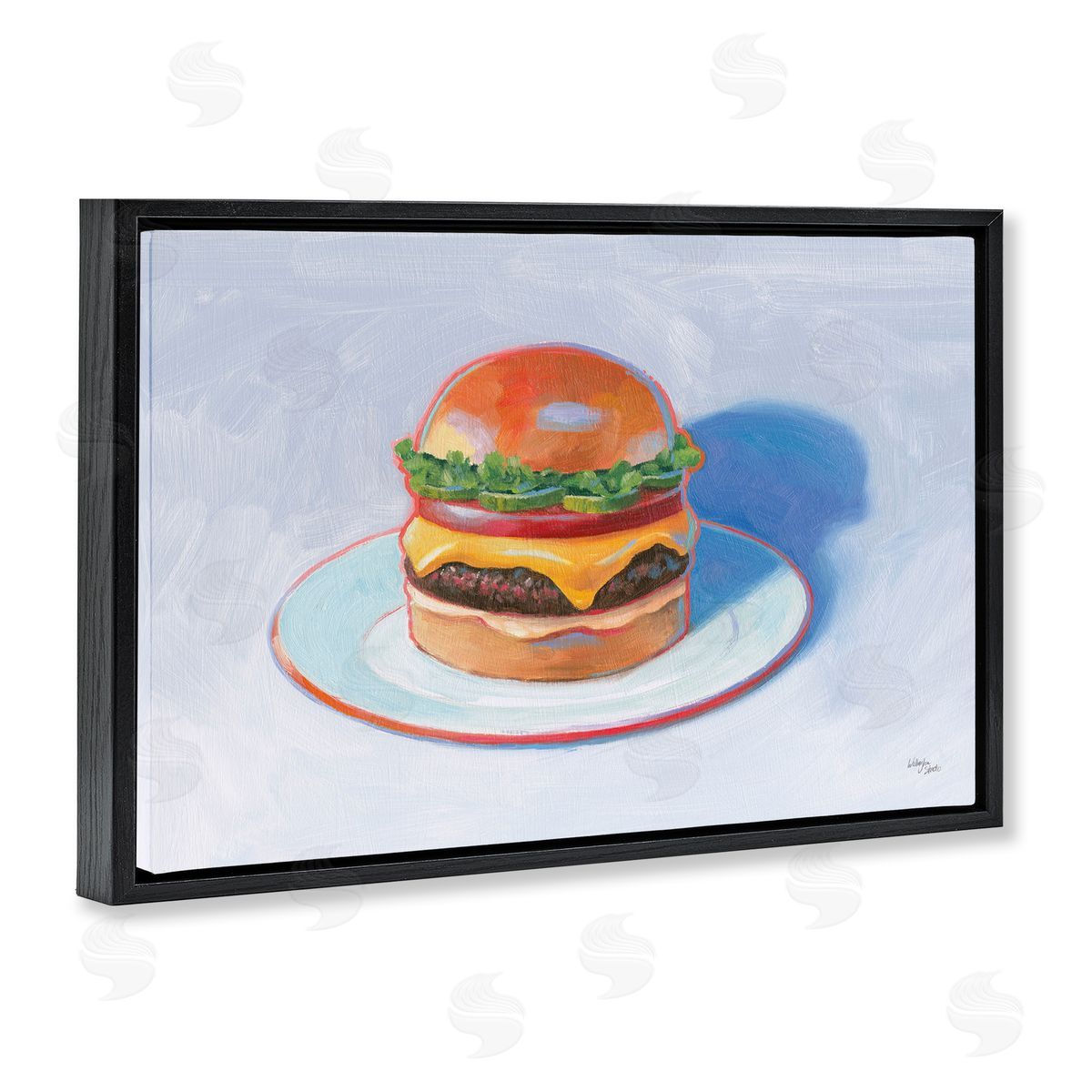 Wellington Studio Burger on Plate Black Floating Frame Canvas Wall Art Print