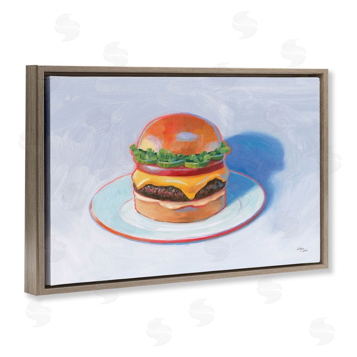 Wellington Studio Burger on Plate Brown Floating Frame Canvas Wall Art Print
