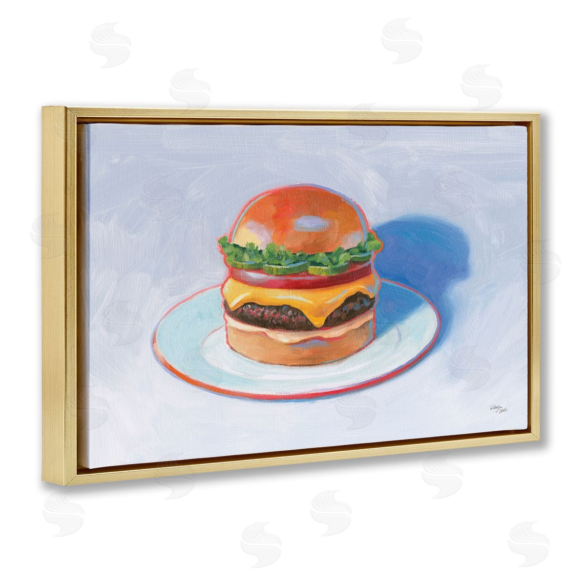 Wellington Studio Burger on Plate Gold Floating Frame Canvas Wall Art Print