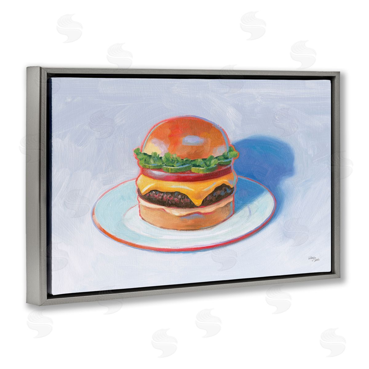 Wellington Studio Burger on Plate Gray Floating Frame Canvas Wall Art Print