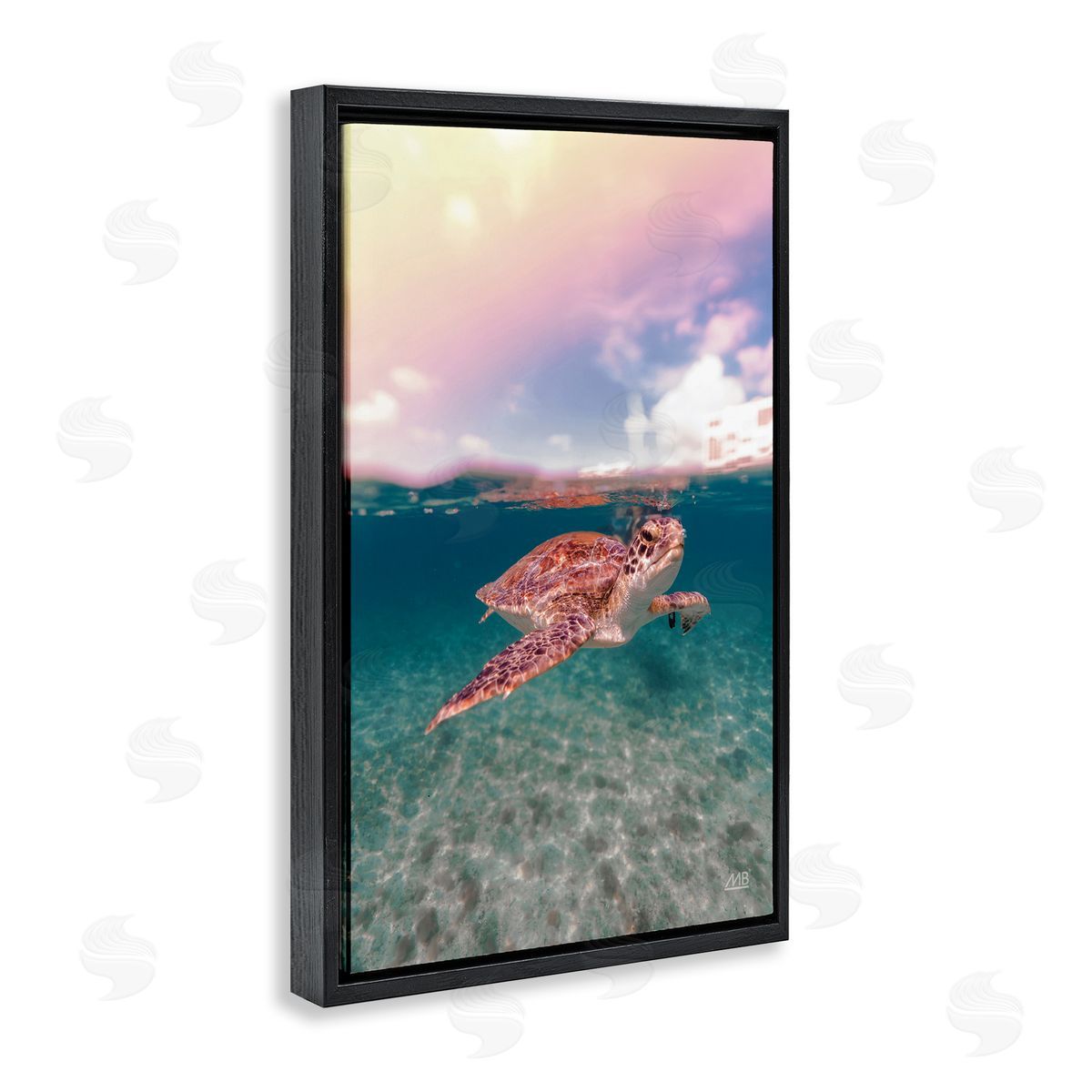 Max Blakesberg Studios Above & Below Sea Turtle Black Floating Frame Canvas Wall Art Print