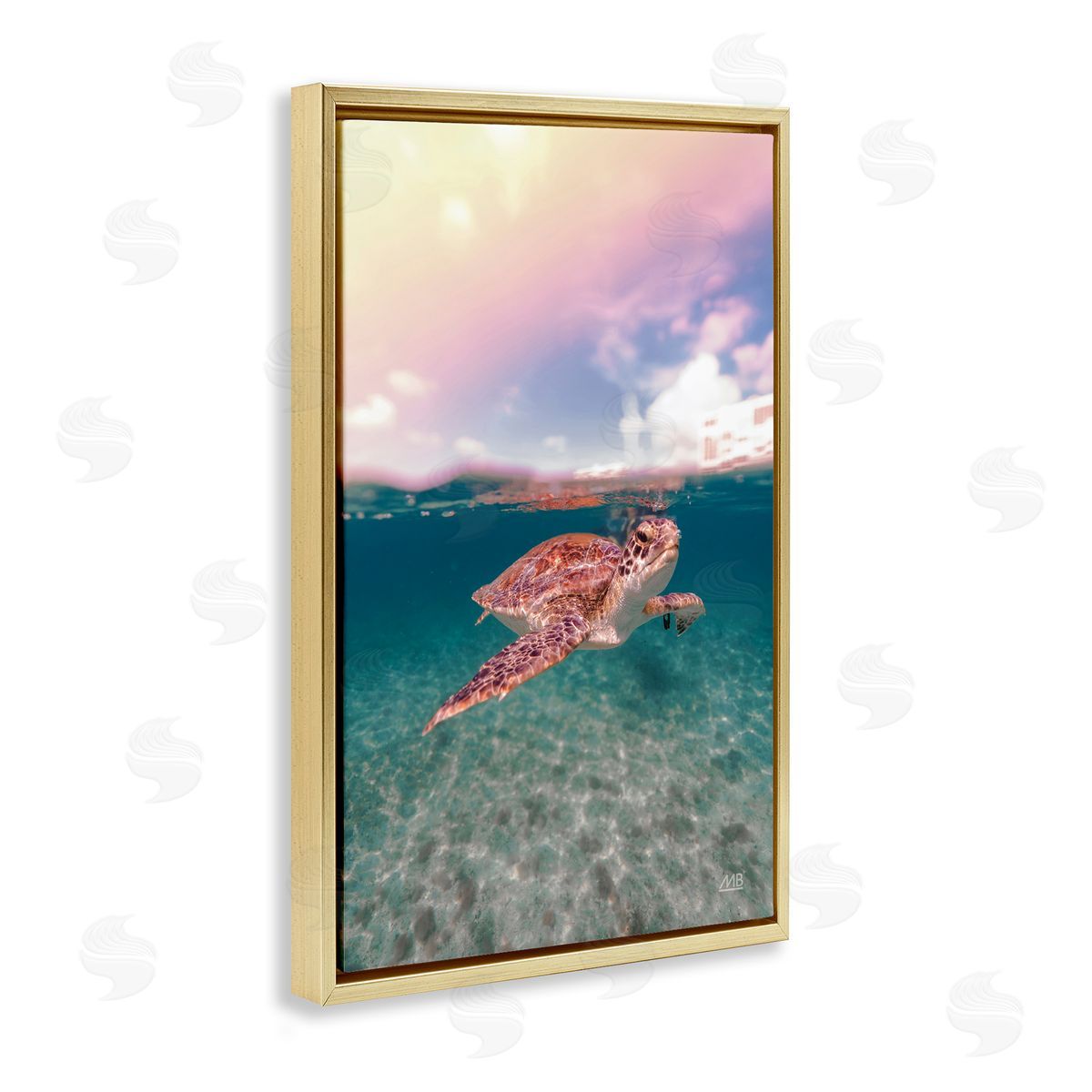 Max Blakesberg Studios Above & Below Sea Turtle Gold Floating Frame Canvas Wall Art Print