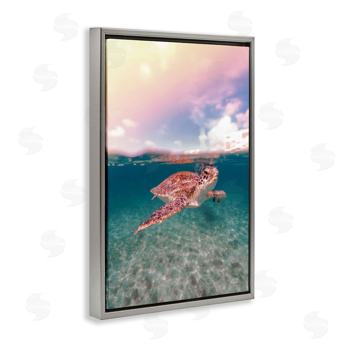 Max Blakesberg Studios Above & Below Sea Turtle Gray Floating Frame Canvas Wall Art Print