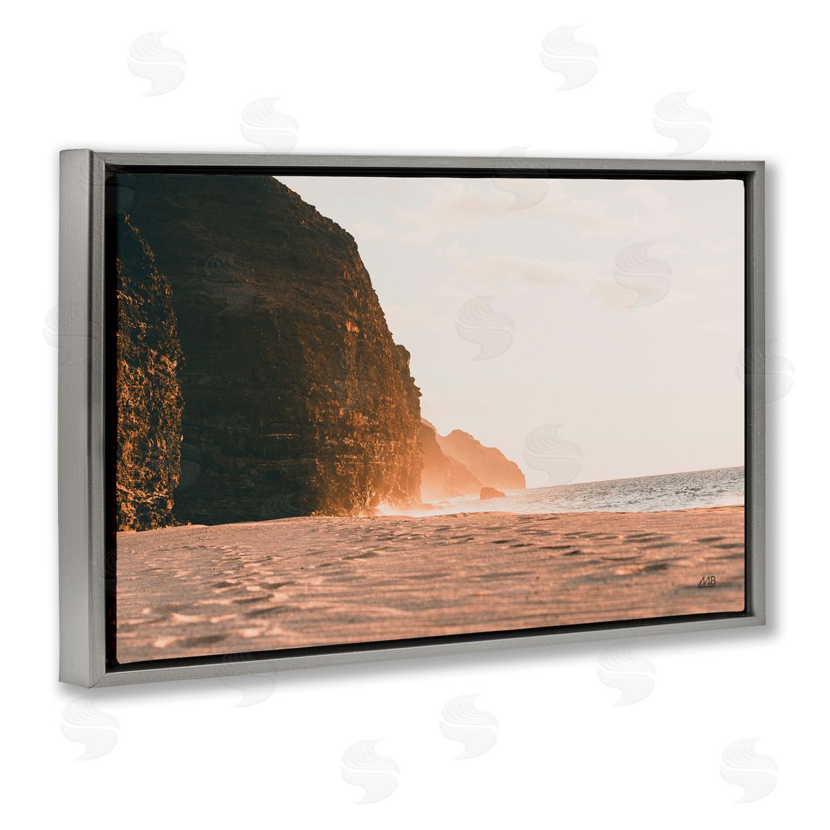Max Blakesberg Studios Hawaiian Glow Shoreline Gray Floating Frame Canvas Wall Art Print