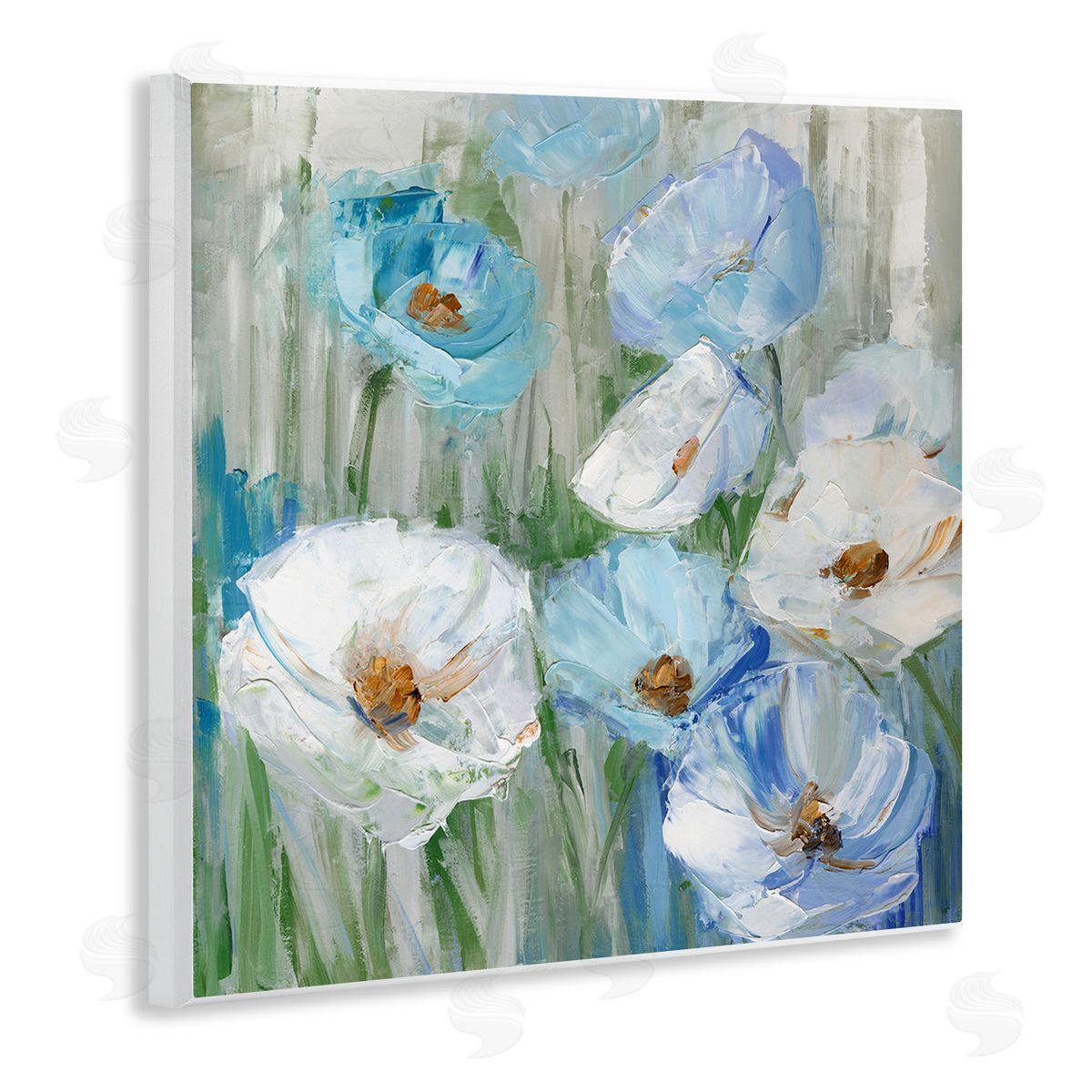 Sally Swatland Blue & White Poppies Wooden Wall Plaque Art Print