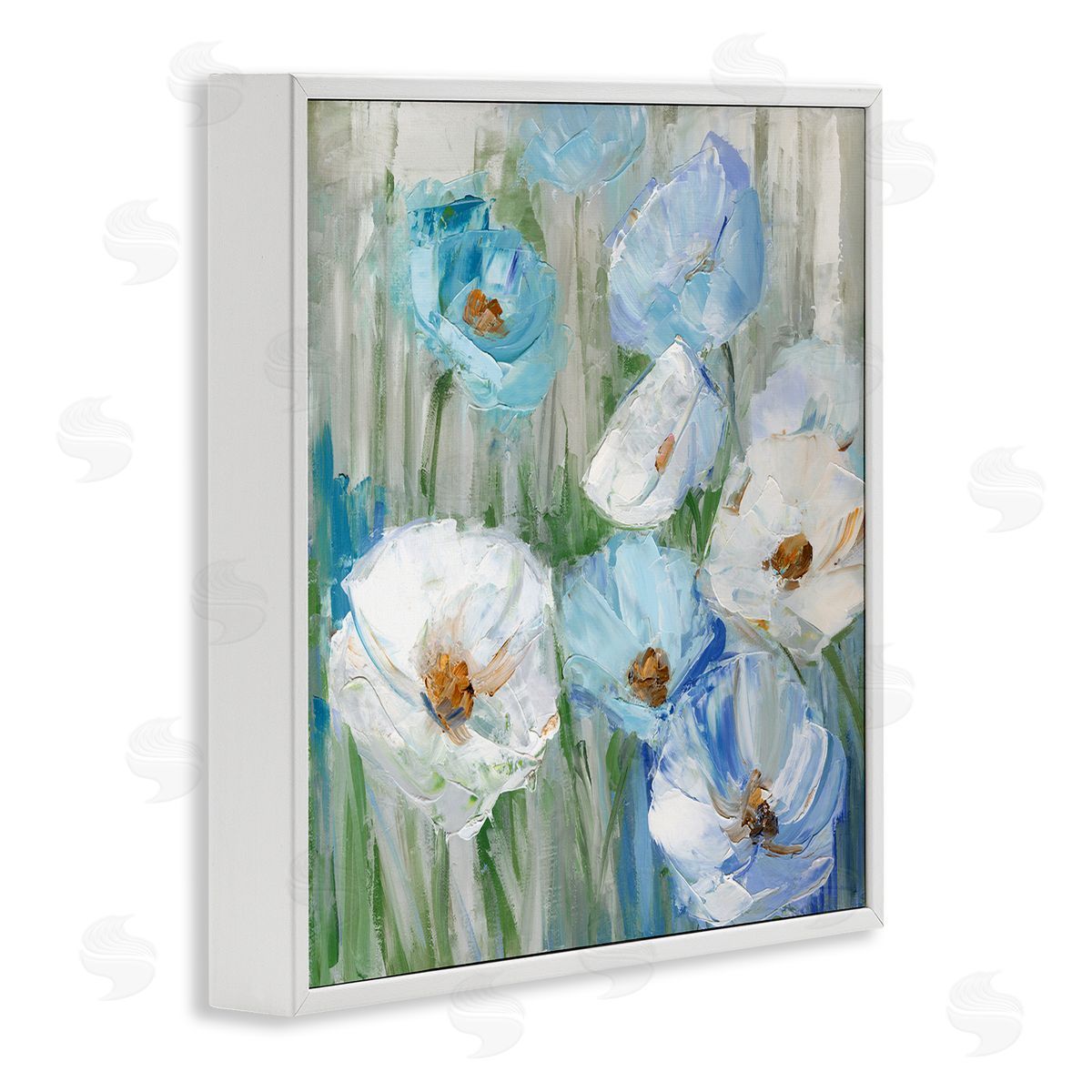 Sally Swatland Blue & White Poppies White Framed Giclee Wall Art Print