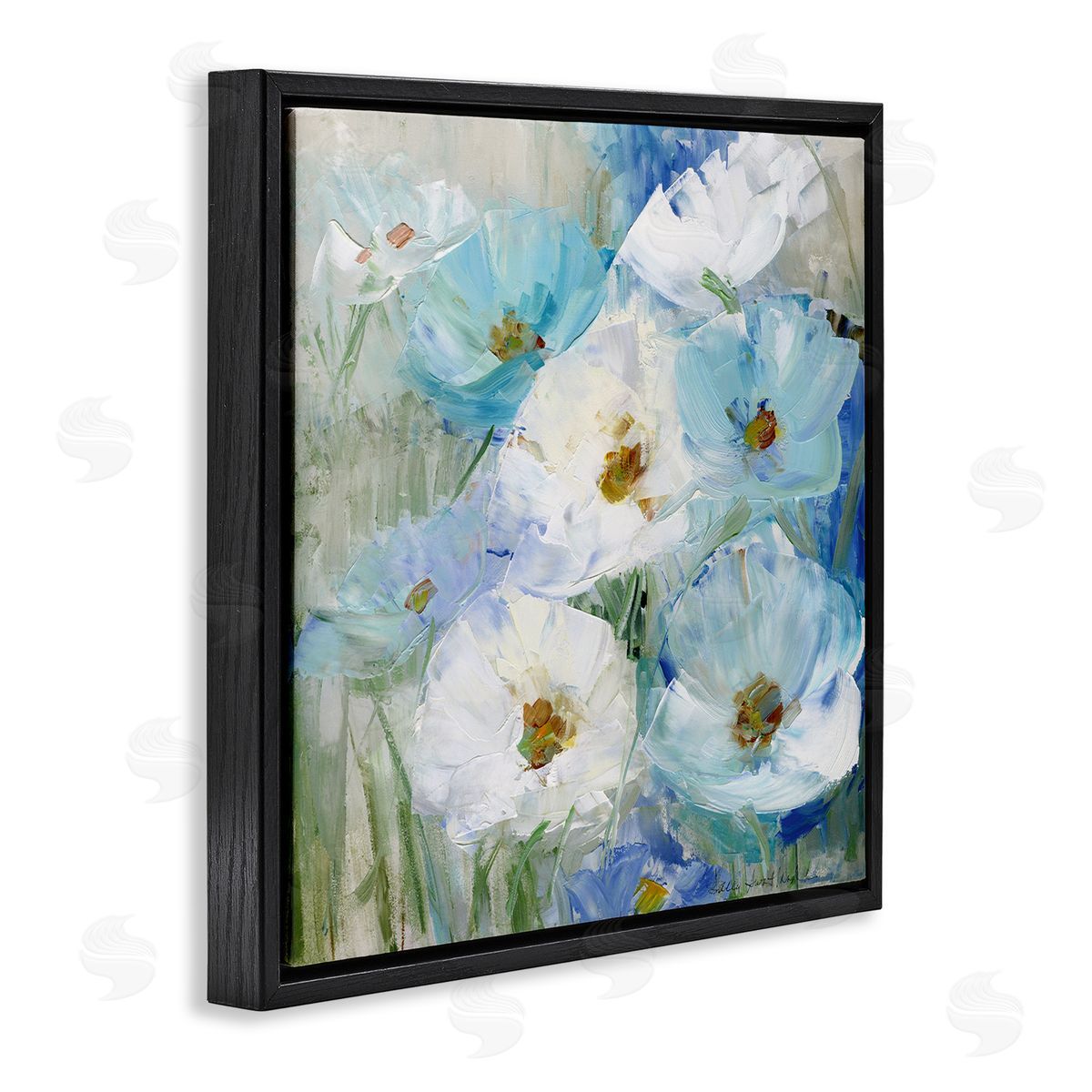 Sally Swatland Blue Spring Poppies Black Floating Frame Canvas Wall Art Print