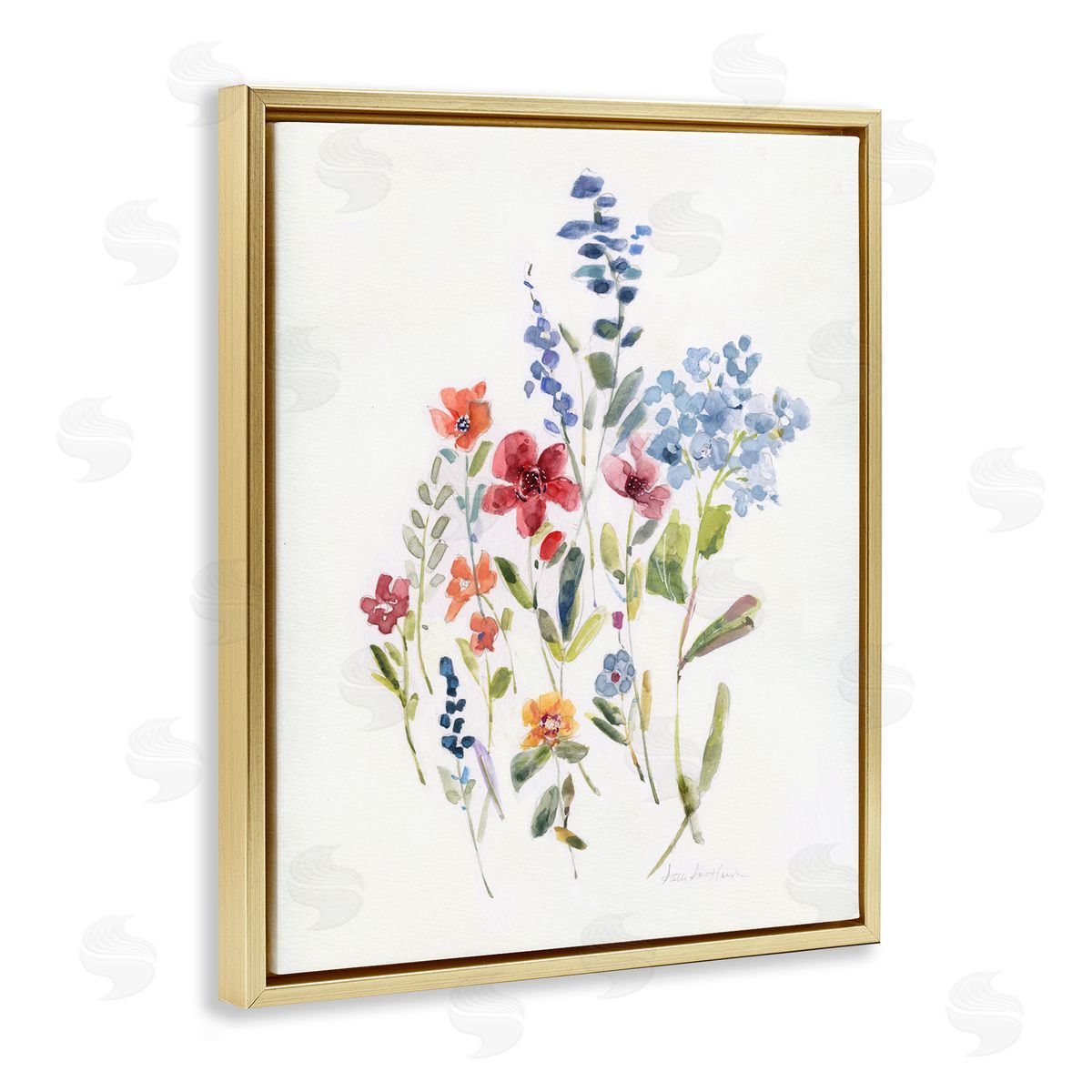 Sally Swatland Blooming Wildflower Buds Gold Floating Frame Canvas Wall Art Print