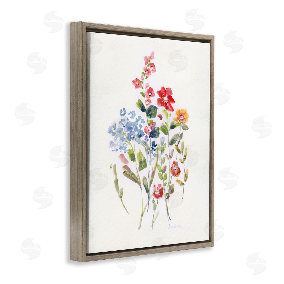 Sally Swatland Mixed Wildflower Buds Brown Floating Frame Canvas Wall Art Print