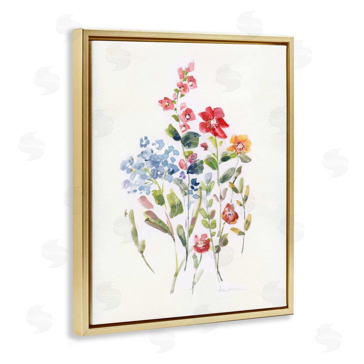 Sally Swatland Mixed Wildflower Buds Gold Floating Frame Canvas Wall Art Print