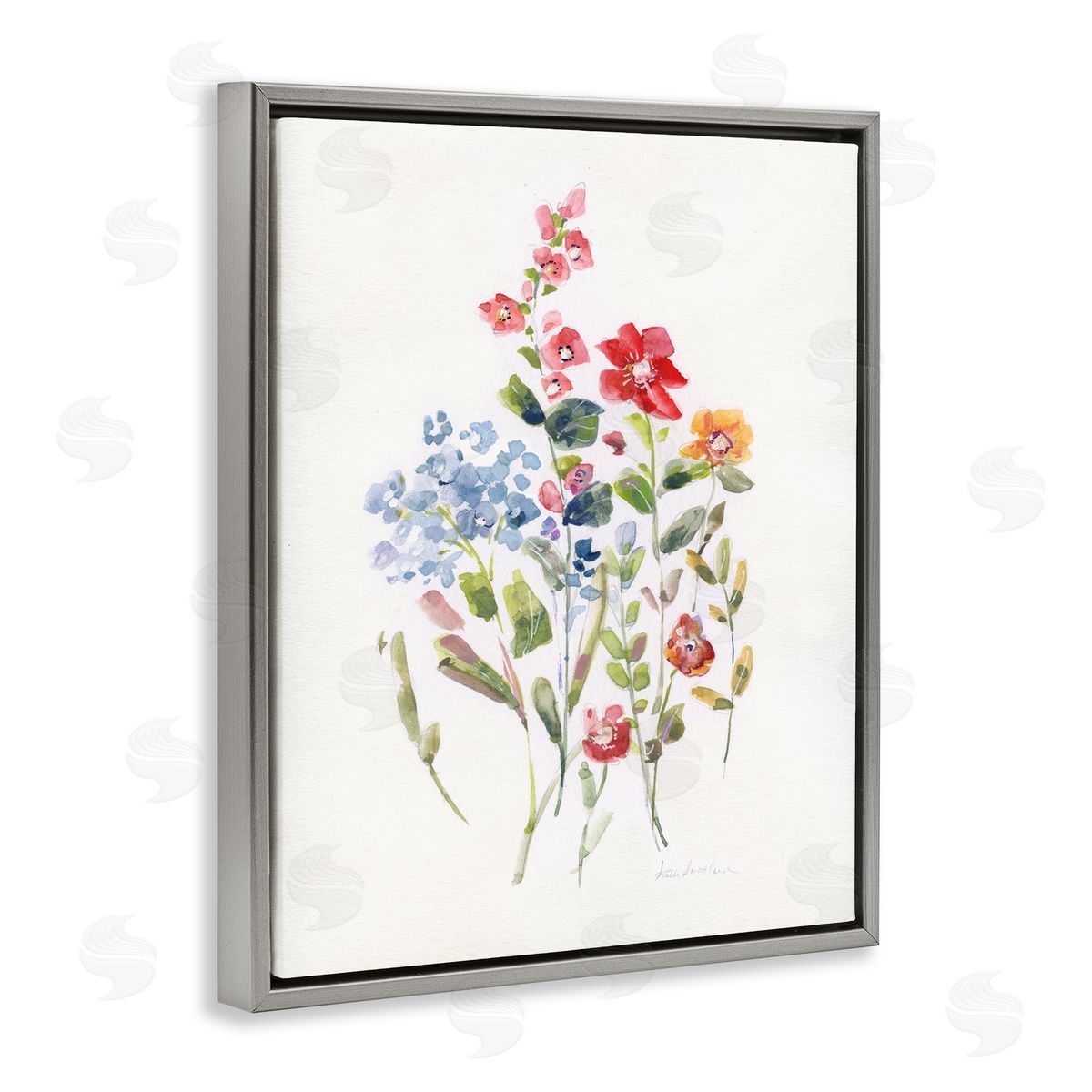 Sally Swatland Mixed Wildflower Buds Gray Floating Frame Canvas Wall Art Print