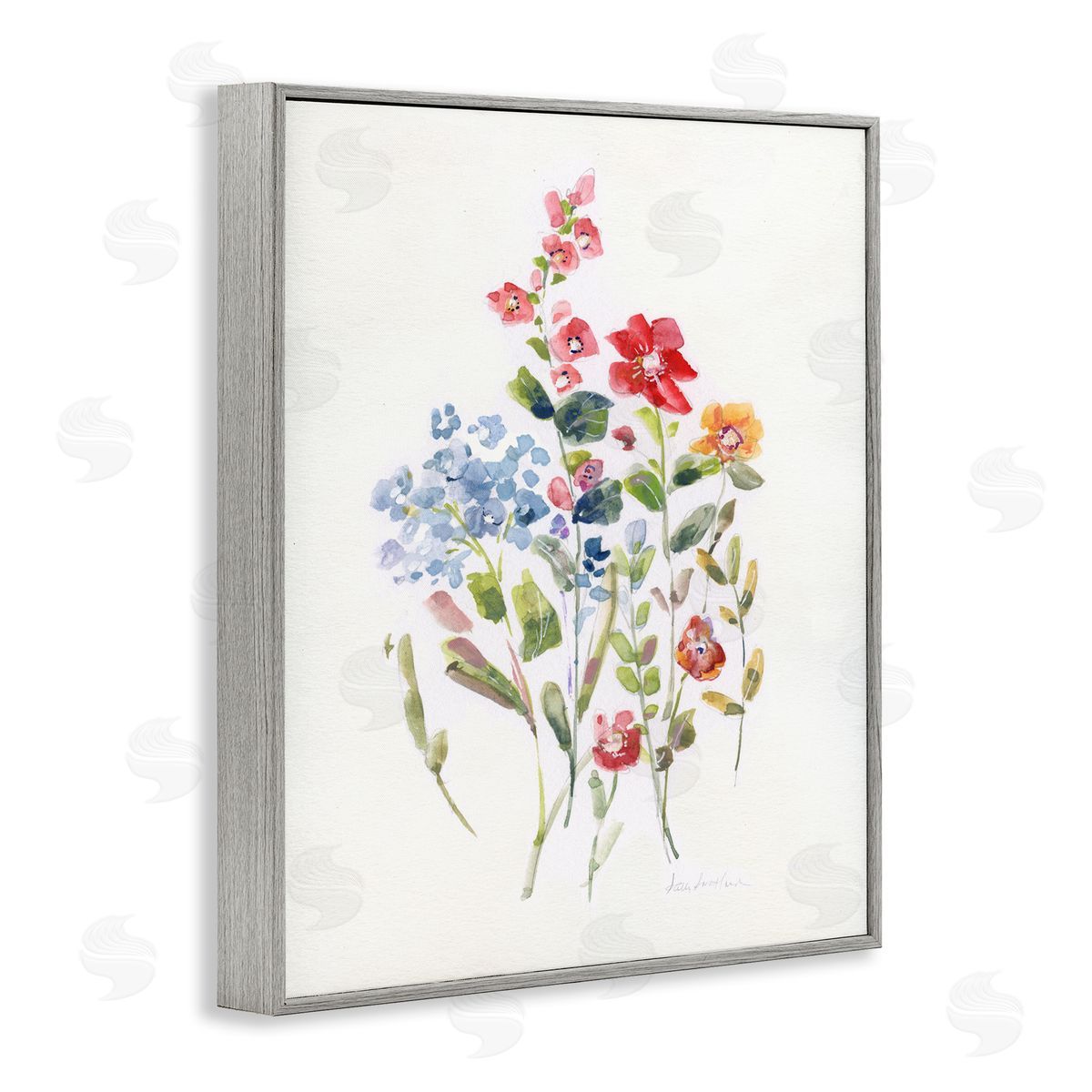 Sally Swatland Mixed Wildflower Buds Gray Framed Giclee Wall Art Print