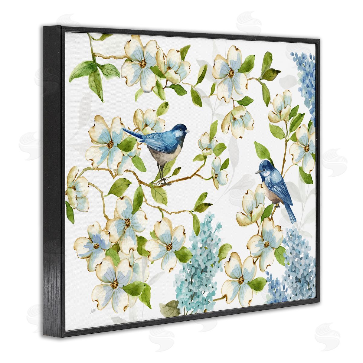 Nan Dogwood & Bluebirds Black Framed Giclee Wall Art Print